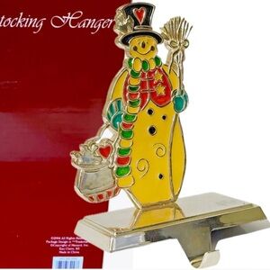 SNOWMAN STOCKING HANGER. ENCHANTED FOREST CHRISTMAS 6.5” 2004 NEW IN BOX